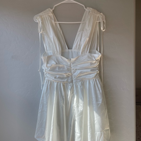 Cider- French Riviera Vacation Solid Satin Ruched Mini Dress - Picture 3 of 5